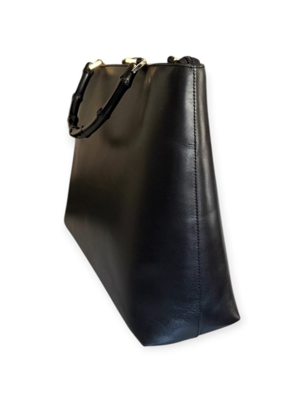 Vintage Gucci Bamboo Handle Black Leather Tote Bag - Picture 3 of 8